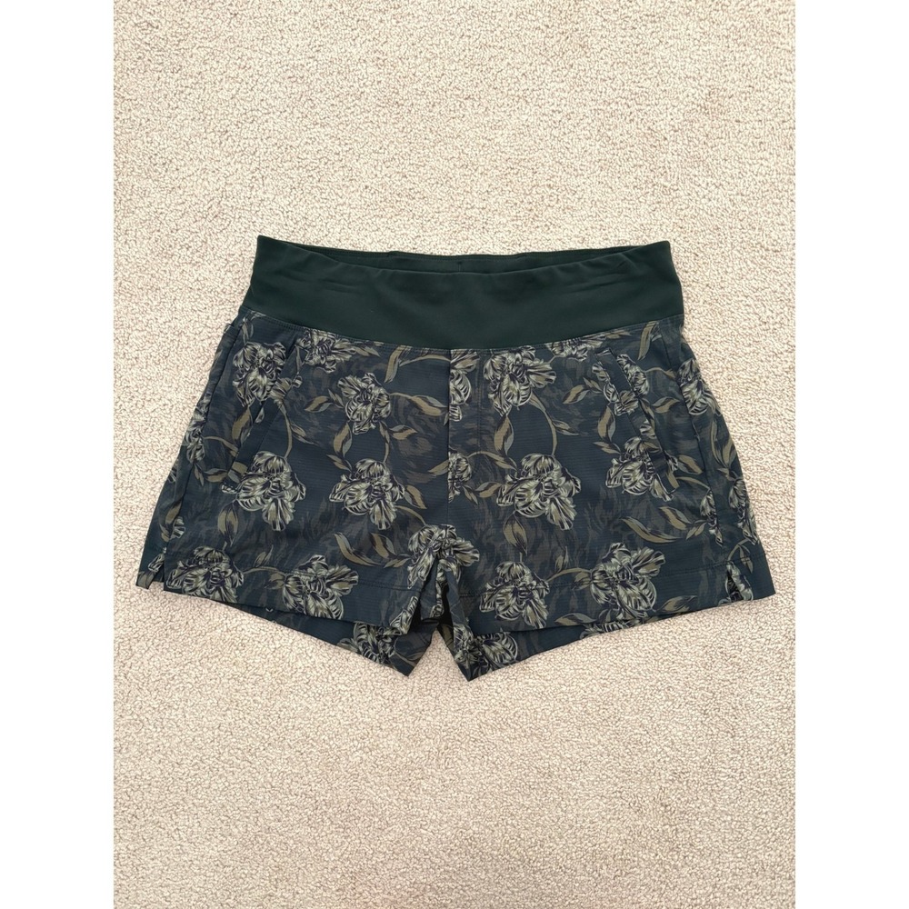 Athleta Womens Trekkie North Printed Shorts Size 12 Green Floral Camo Hiking EUC